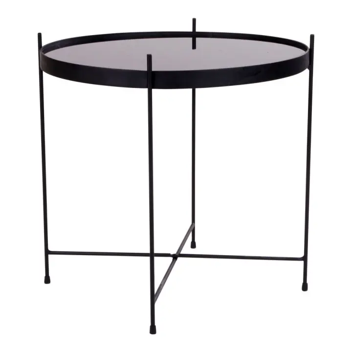 Venezia Klupski stolić - Klupski stolić, crna, powder coated čelik, staklo ø48x48cm