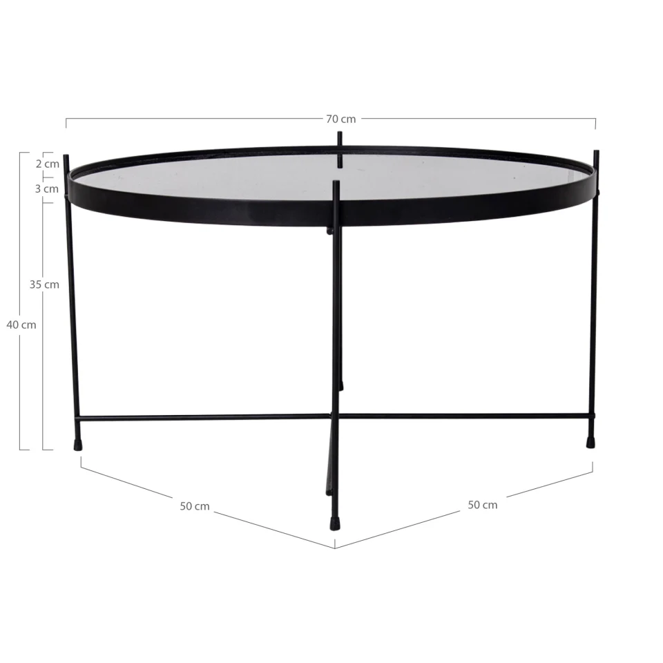 Venezia Klupski stolić - Klupski stolić, crna powder coated čelik s staklo ø70xh40cm