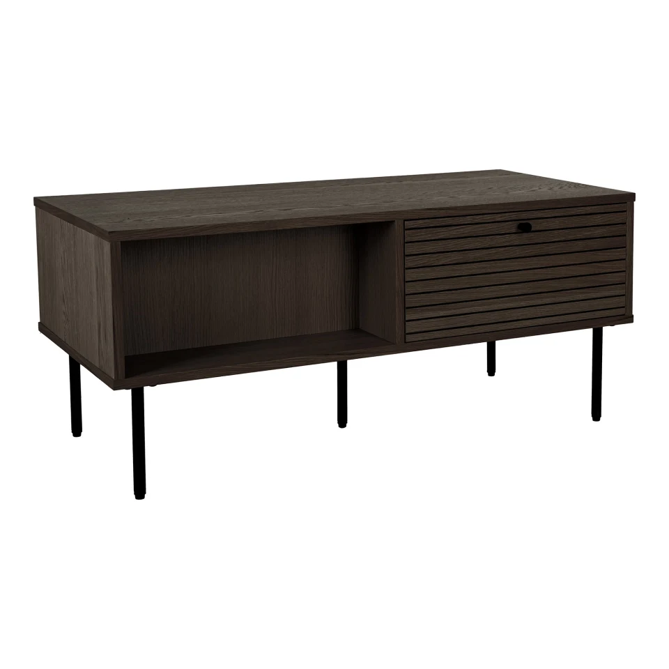 Kyoto Klupski stolić - Klupski stolić, 2 ladice, hrastov furnir, dimljena, crna metal legs 50x100x45 cm