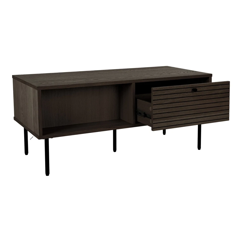 Kyoto Klupski stolić - Klupski stolić, 2 ladice, hrastov furnir, dimljena, crna metal legs 50x100x45 cm
