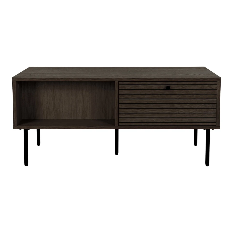 Kyoto Klupski stolić - Klupski stolić, 2 ladice, hrastov furnir, dimljena, crna metal legs 50x100x45 cm