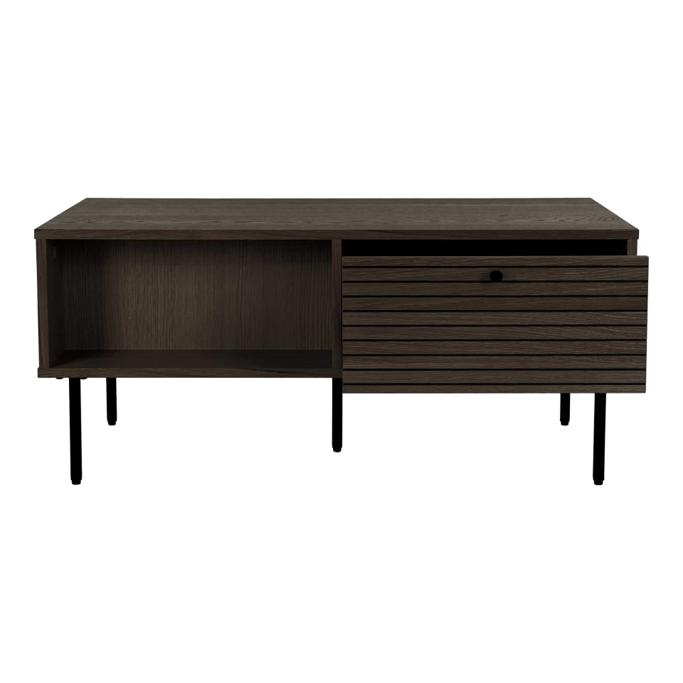 Kyoto Klupski stolić - Klupski stolić, 2 ladice, hrastov furnir, dimljena, crna metal legs 50x100x45 cm