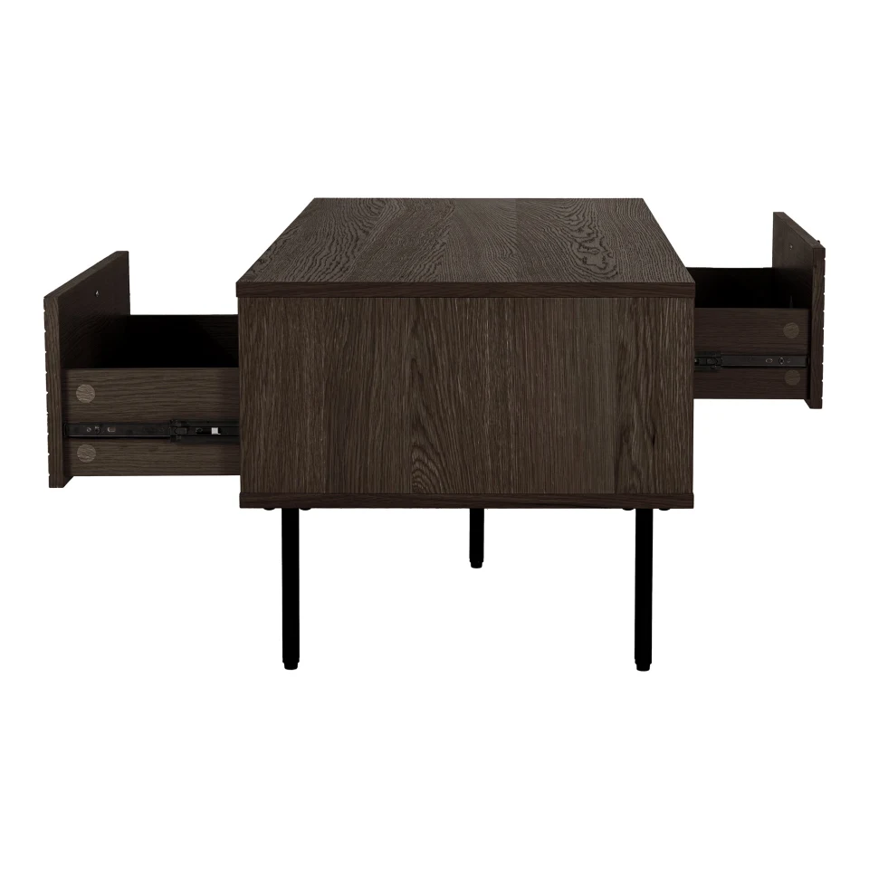 Kyoto Klupski stolić - Klupski stolić, 2 ladice, hrastov furnir, dimljena, crna metal legs 50x100x45 cm