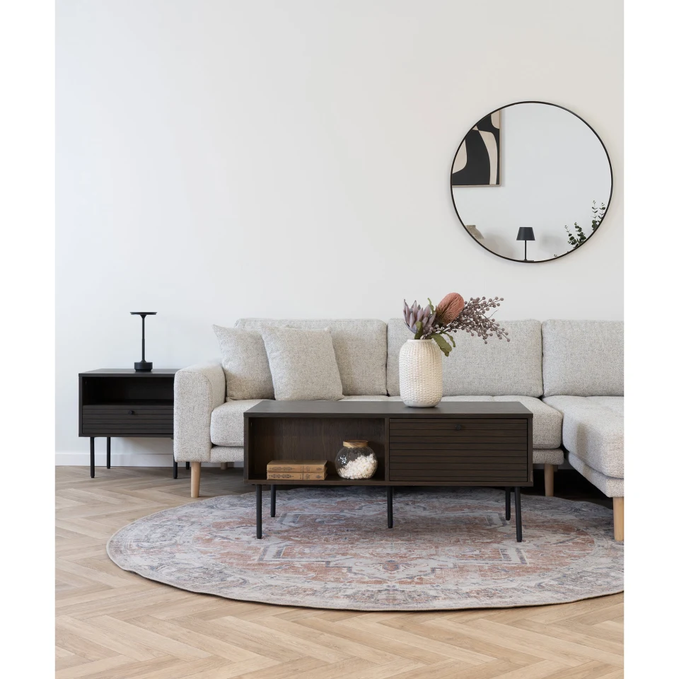 Kyoto Klupski stolić - Klupski stolić, 2 ladice, hrastov furnir, dimljena, crna metal legs 50x100x45 cm