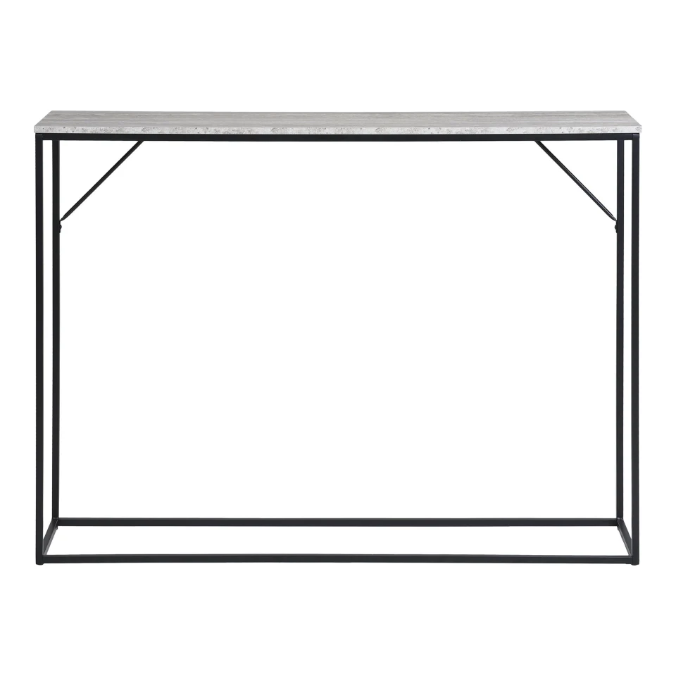 Vita Konzolni stol - Konzolni stol, 1 polica, izgled travertina, crni okvir 110x26x80 cm