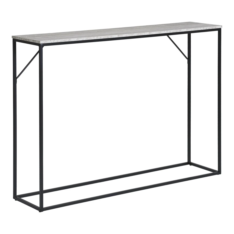 Vita Konzolni stol - Konzolni stol, 1 polica, izgled travertina, crni okvir 110x26x80 cm
