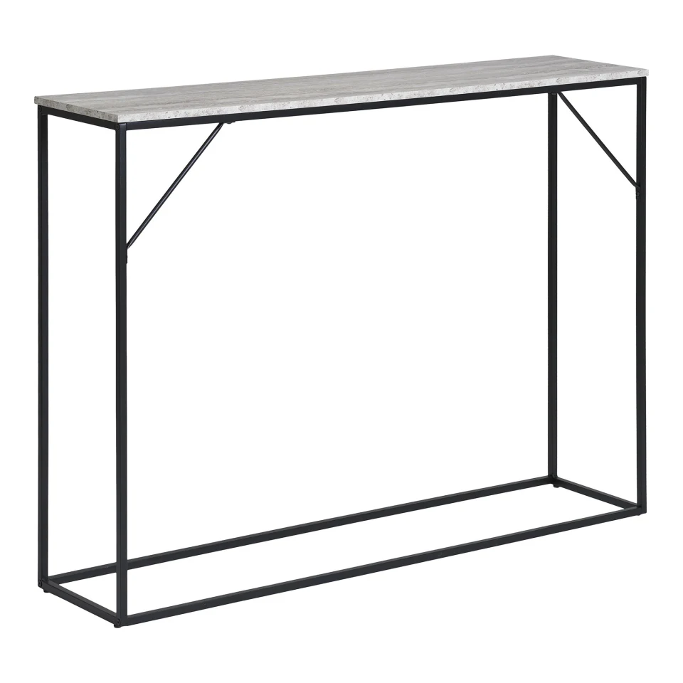 Vita Konzolni stol - Konzolni stol, 1 polica, izgled travertina, crni okvir 110x26x80 cm