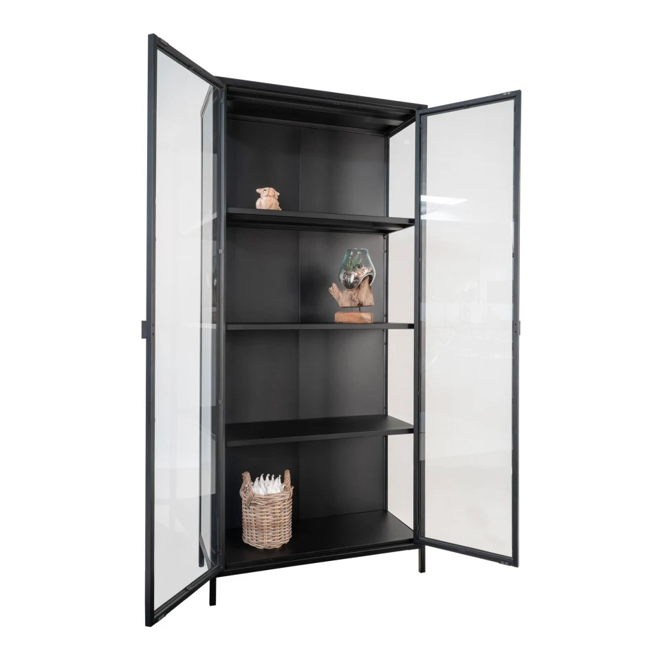 Brisbane Vitrina - Vitrina, 2 staklo doors, čelik, crna 80x35x175 cm