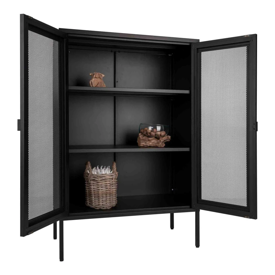 Melbourne Cabinet - Cabinet, 2 mesh doors, čelik, crna 80x40x120 cm