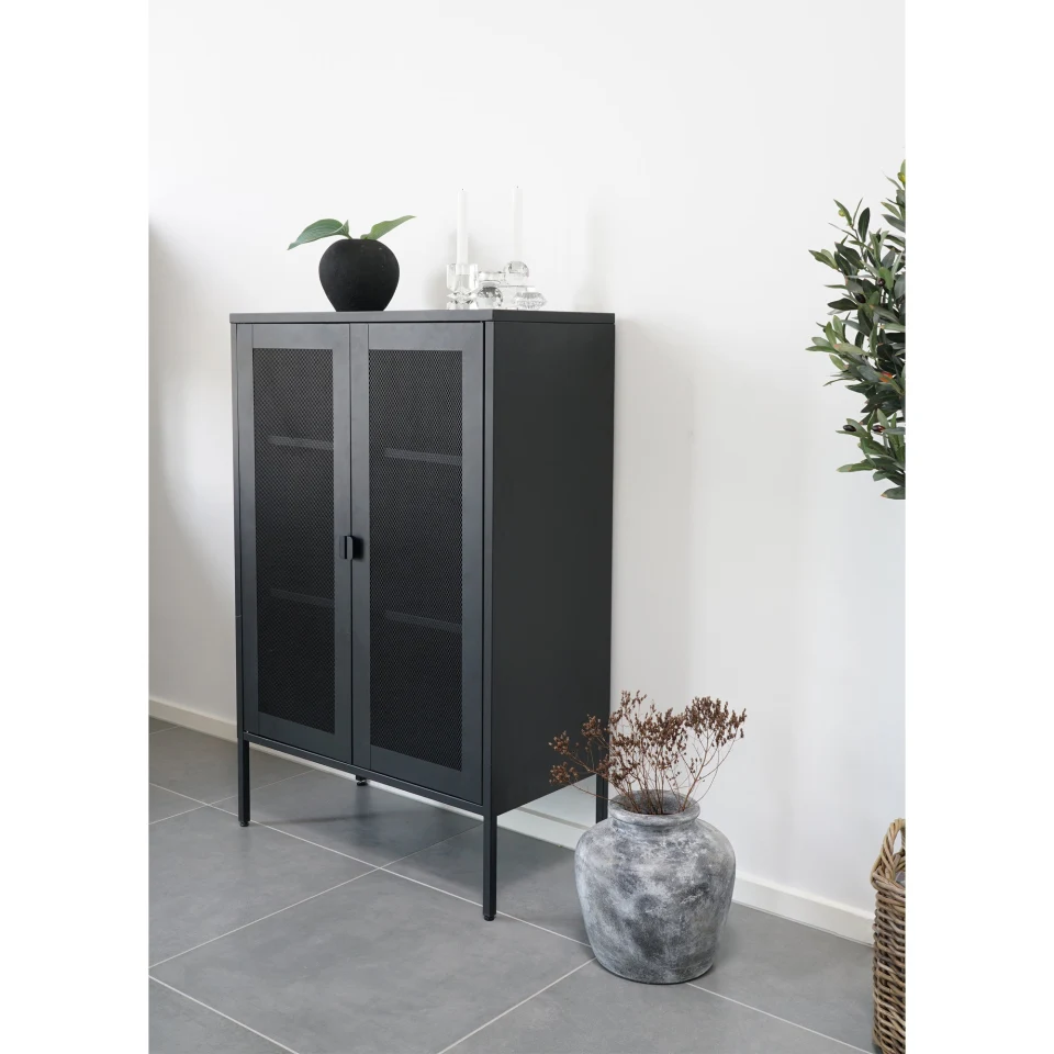 Melbourne Cabinet - Cabinet, 2 mesh doors, čelik, crna 80x40x120 cm