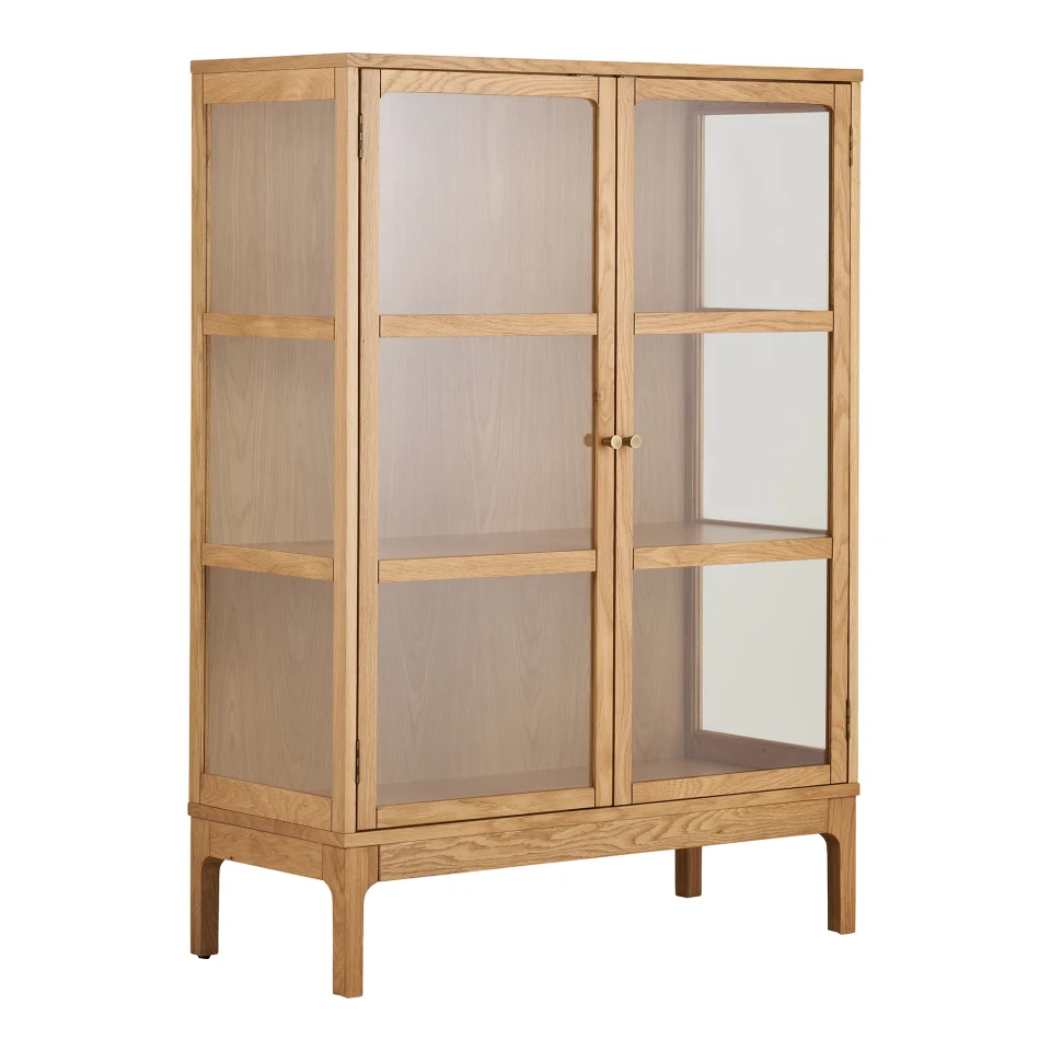 Zamora Cabinet - Cabinet, 2 staklo doors, 2 police, hrast/hrastov furnir/kaljeno staklo, prirodna 40x90x126 cm