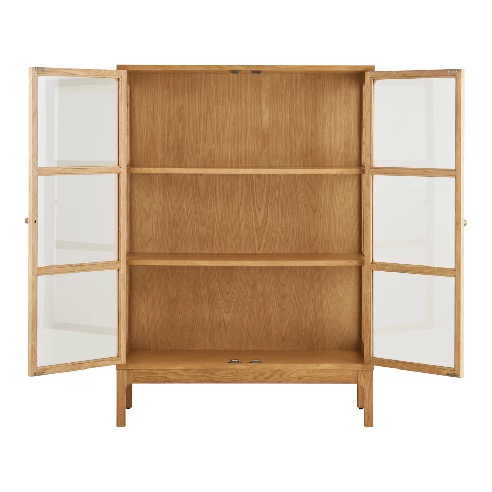 Zamora Cabinet - Cabinet, 2 staklo doors, 2 police, hrast/hrastov furnir/kaljeno staklo, prirodna 40x90x126 cm