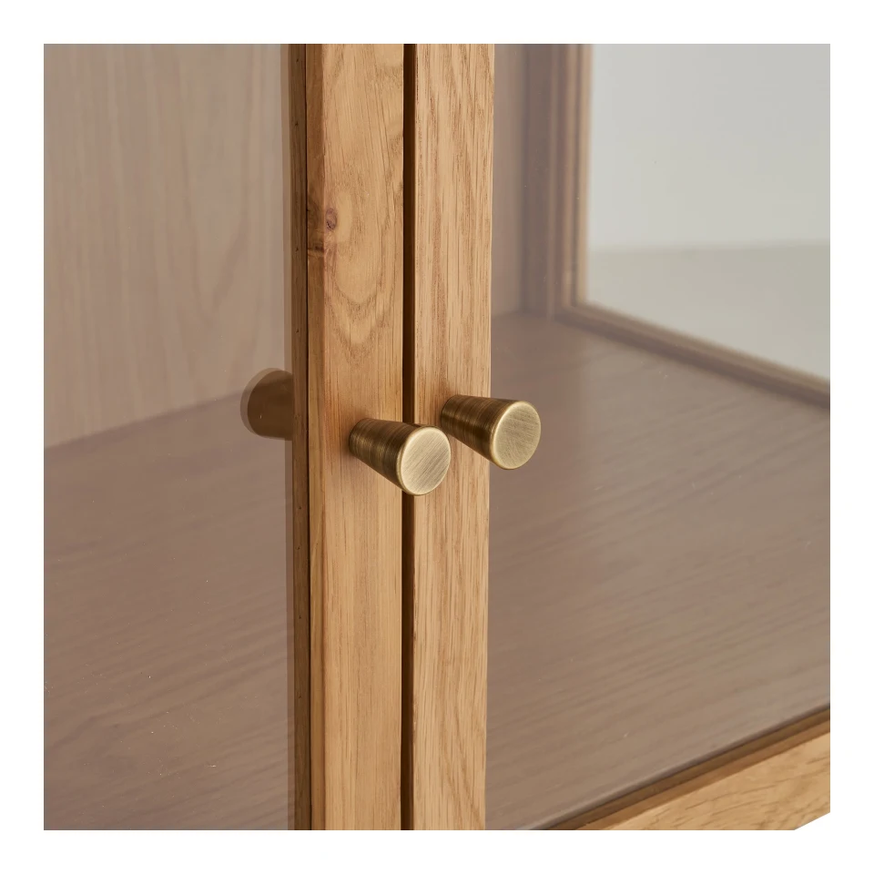 Zamora Cabinet - Cabinet, 2 staklo doors, 2 police, hrast/hrastov furnir/kaljeno staklo, prirodna 40x90x126 cm