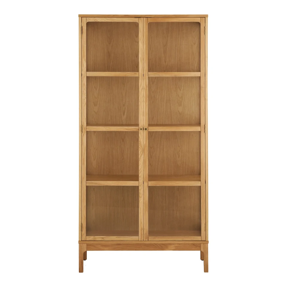 Zamora Cabinet - Cabinet, 2 staklo doors, 3 police, hrast/hrastov furnir/kaljeno staklo, prirodna 40x90x180 cm