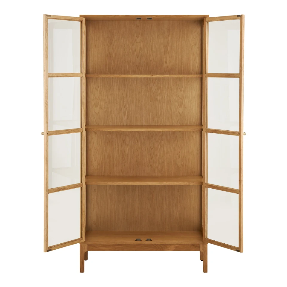 Zamora Cabinet - Cabinet, 2 staklo doors, 3 police, hrast/hrastov furnir/kaljeno staklo, prirodna 40x90x180 cm