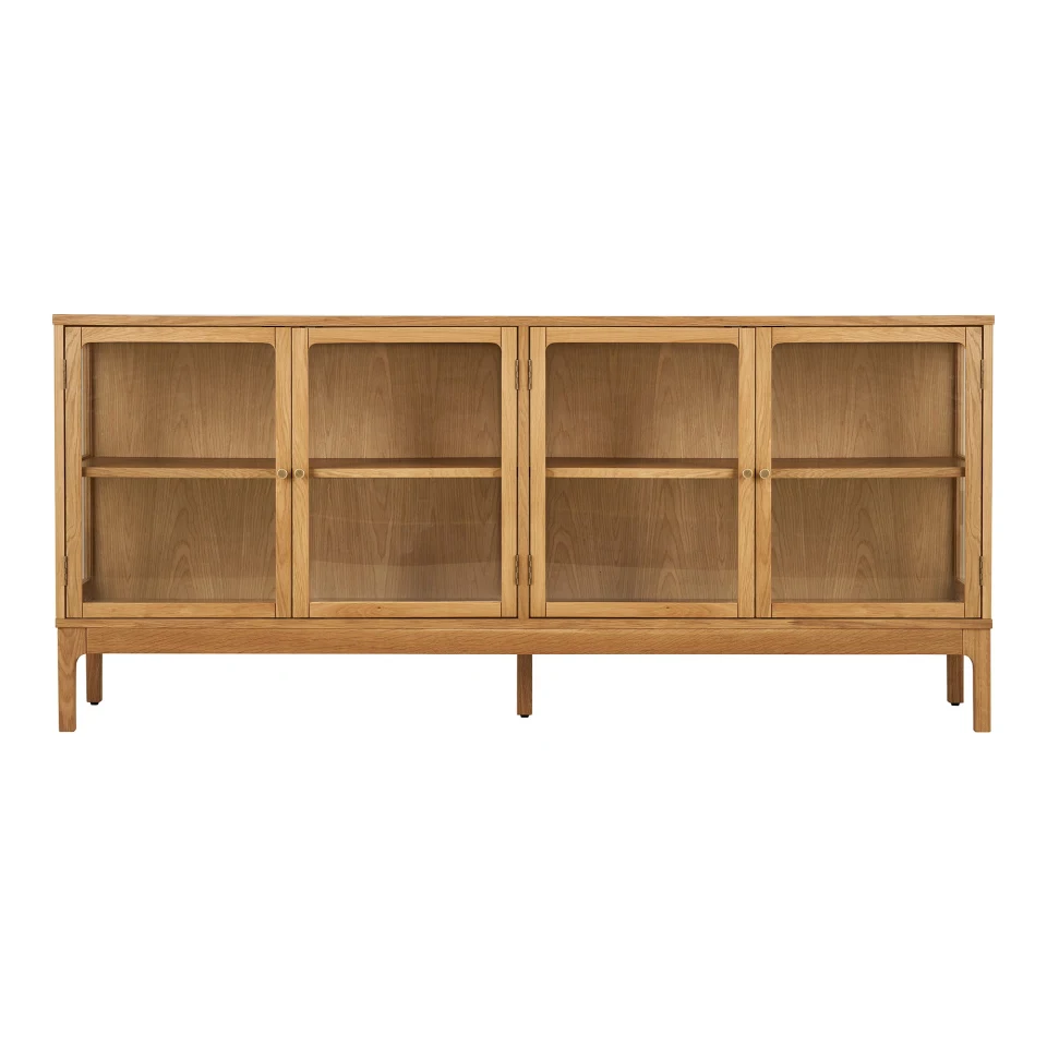 Zamora Sideboard - Sideboard, 4 staklo doors, 1 polica, hrast/hrastov furnir/kaljeno staklo, prirodna 40x180x80 cm