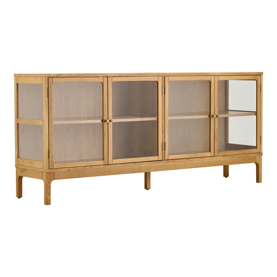 Zamora Sideboard - Sideboard, 4 staklo doors, 1 polica, hrast/hrastov furnir/kaljeno staklo, prirodna 40x180x80 cm