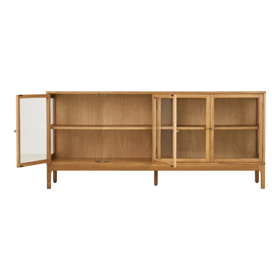 Zamora Sideboard - Sideboard, 4 staklo doors, 1 polica, hrast/hrastov furnir/kaljeno staklo, prirodna 40x180x80 cm