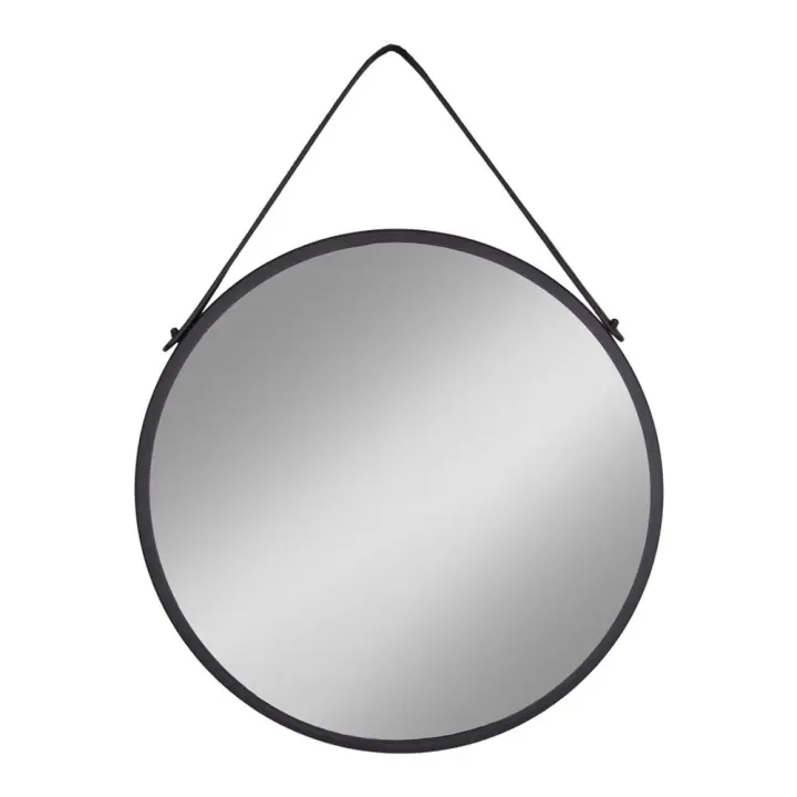Trapani Ogledalo - Ogledalo, čelik/artificial koža, crna ø60 cm