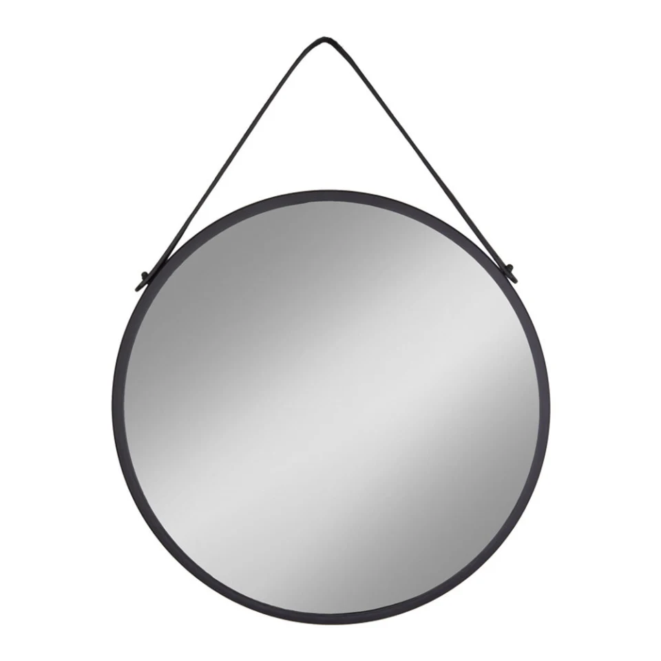 Trapani Ogledalo - Ogledalo, čelik/artificial koža, crna ø60 cm