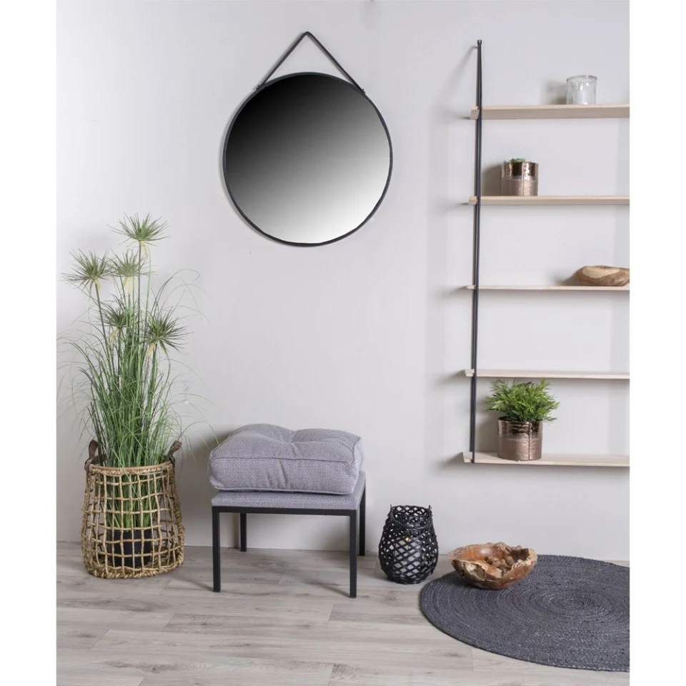 Trapani Ogledalo - Ogledalo, čelik/artificial koža, crna ø60 cm