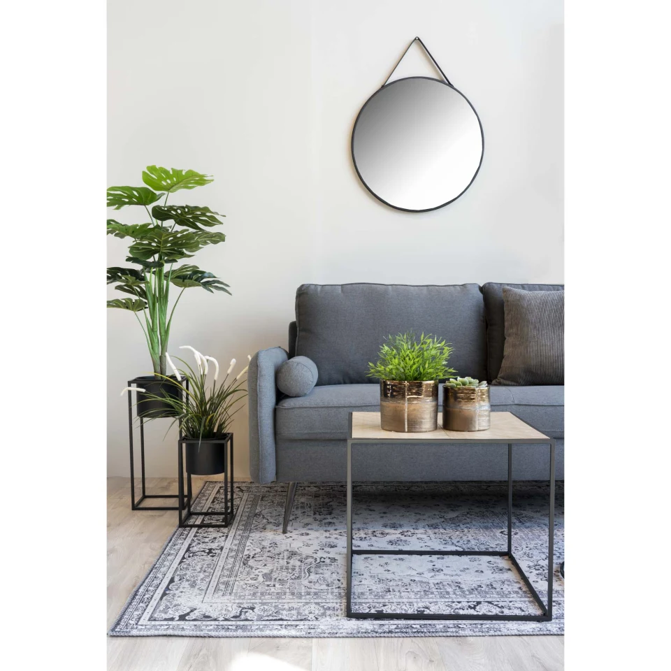 Trapani Ogledalo - Ogledalo, čelik/artificial koža, crna ø60 cm