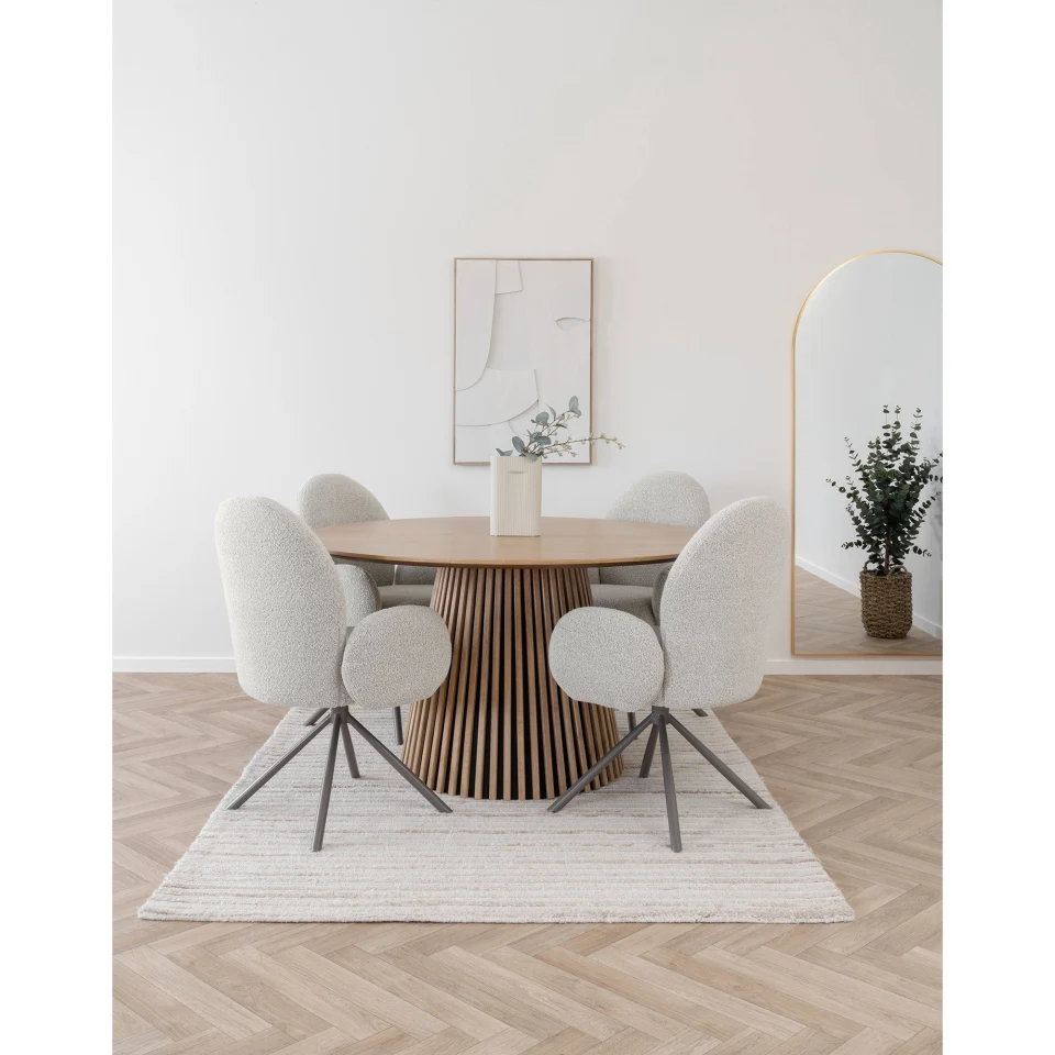 Lana Blagovaonska stolica - Blagovaonska stolica s okretna, armrest, bouclé, pješčana, siva legs HN1267