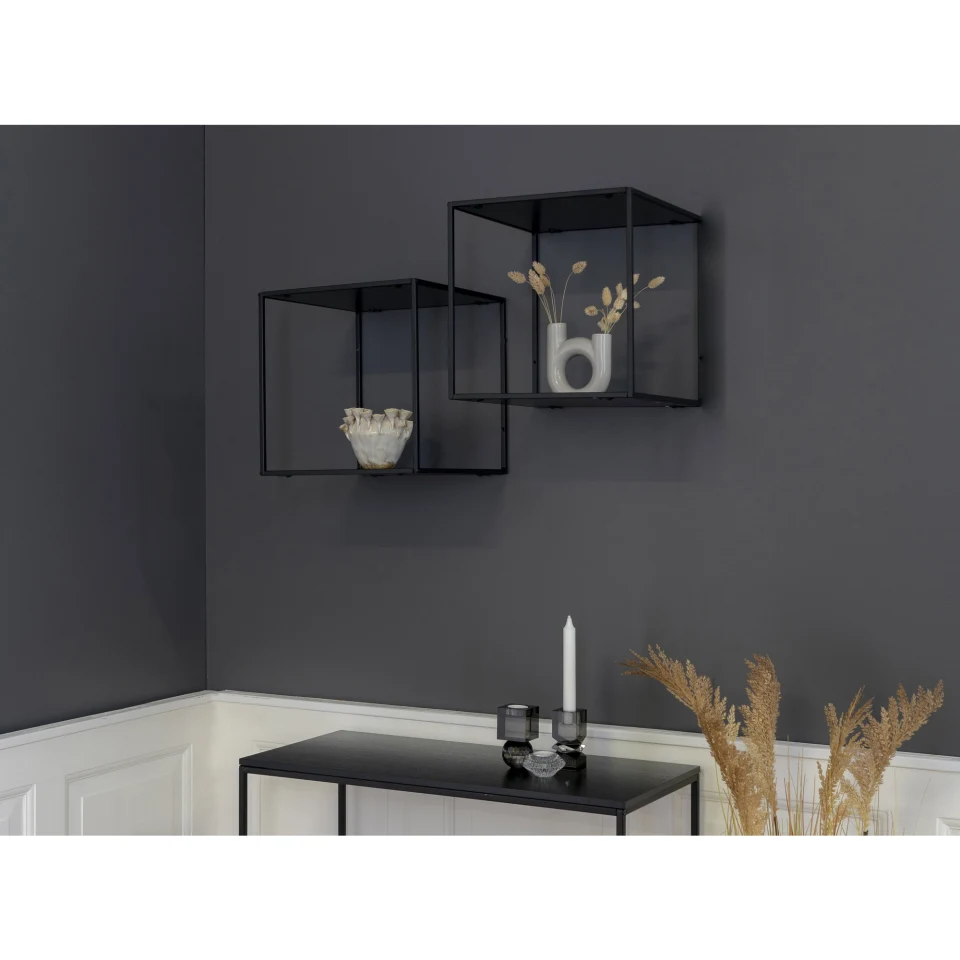 Vita Wallshelf - Wallshelf, crna, crni okvir 36x36x36 cm