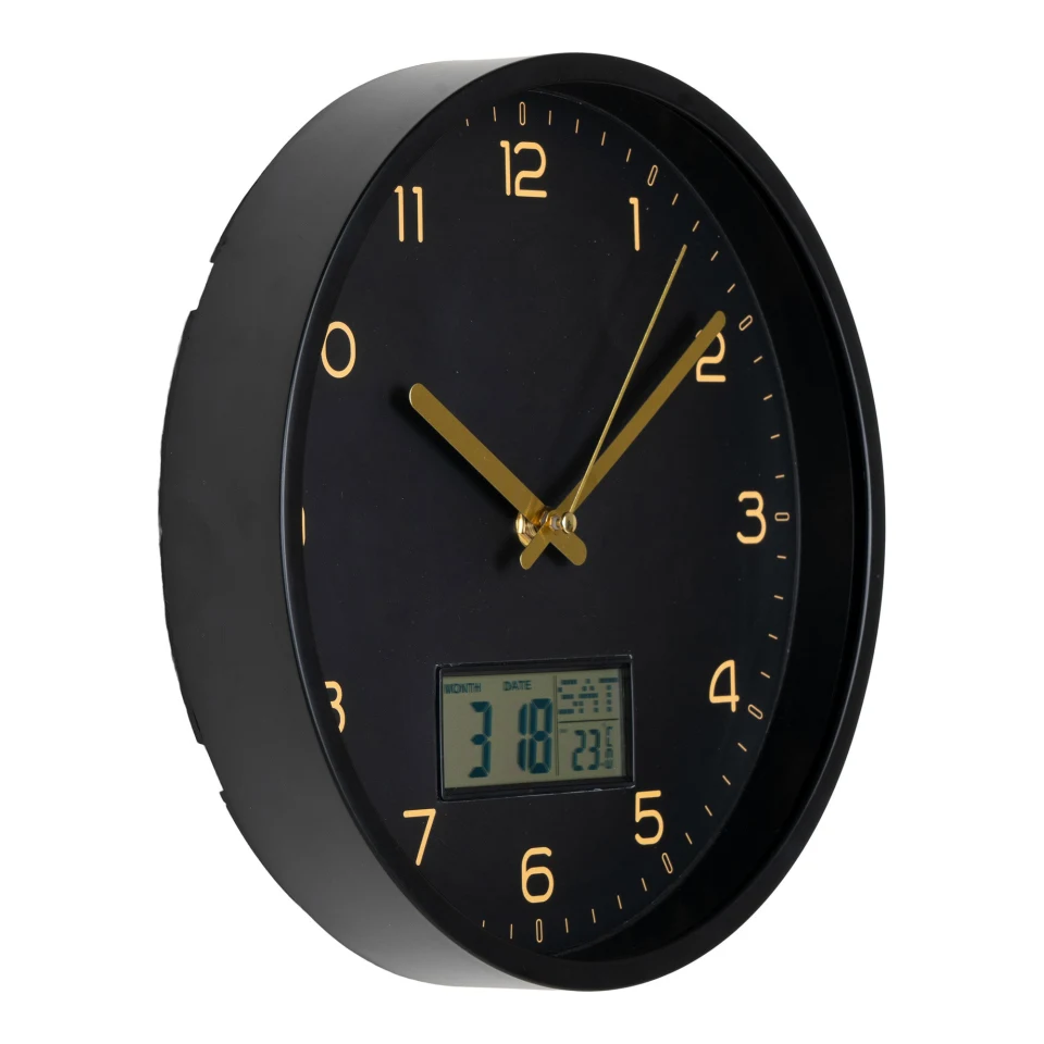 Amiens Wall - Zidni sat s digitalni prikaz, crna, tihi mehanizam ø25 cm