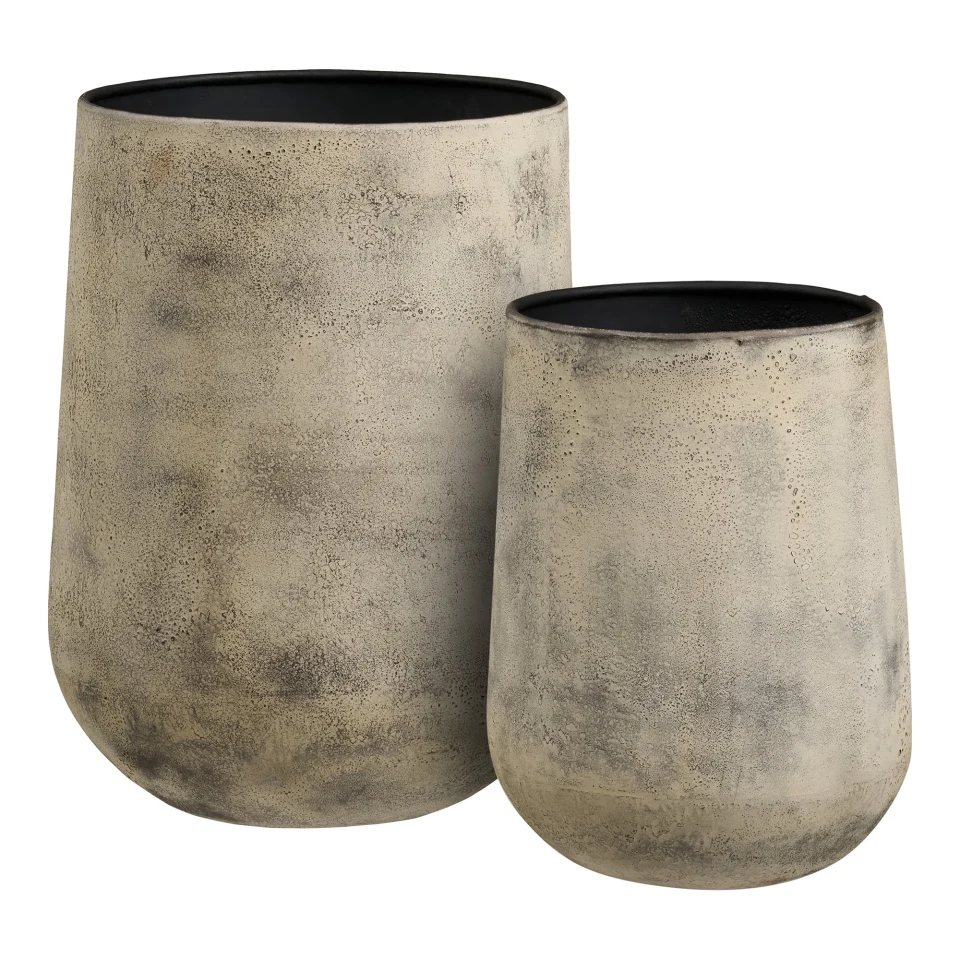Hou Decorative Pot - Decorative pot, metal, antik bež set od 2