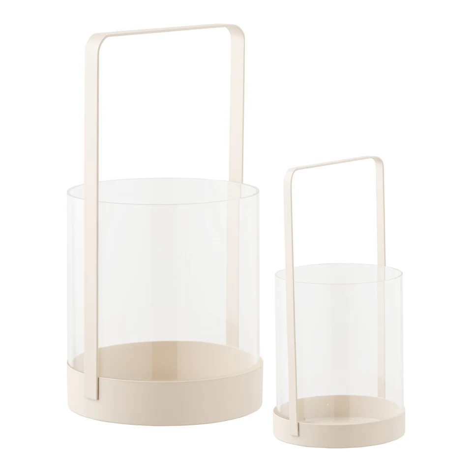 Lampion Svijećnjak - Lampion svijećnjak, staklo/metal, bež, set od 2