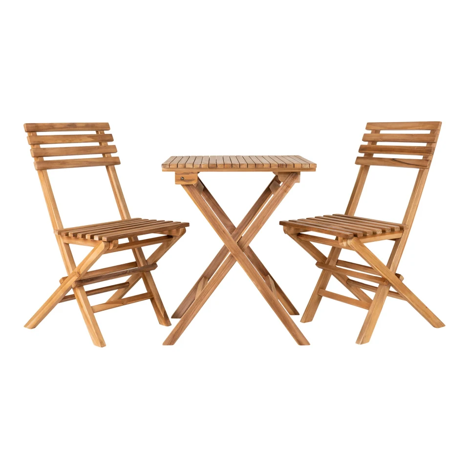 Cuenca Café Set - Café set, 2 stolice i 1 table, tikovina, prirodna