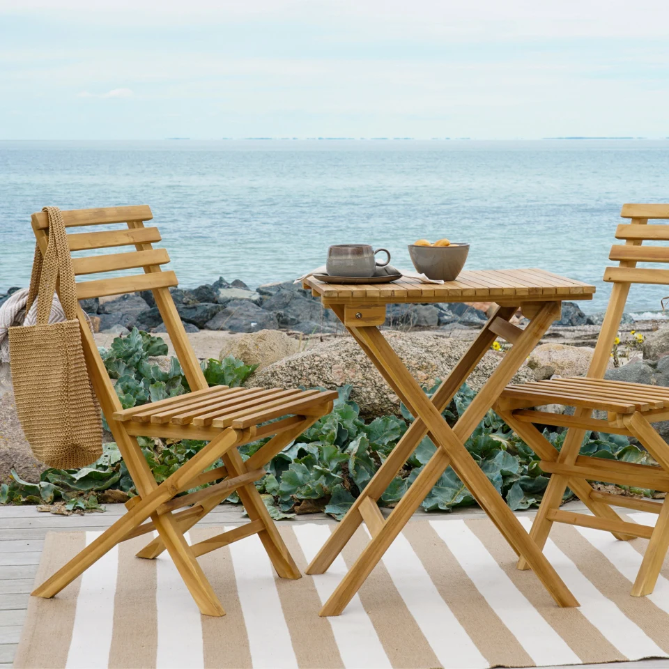 Cuenca Café Set - Café set, 2 stolice i 1 table, tikovina, prirodna