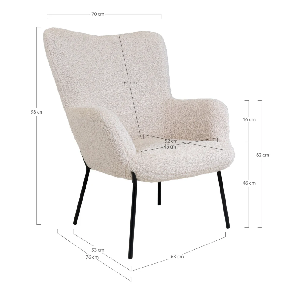 Glasgow Chair - Chair, artificial lambskin, bijela, crne noge HN1090