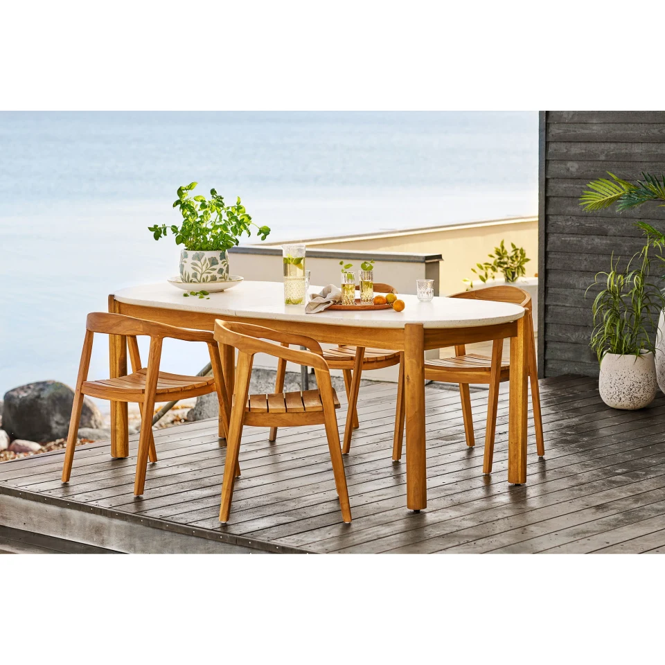 Terracina Blagovaonski stol - Blagovaonski stol, akacija/teraco, bijela/prirodna, 95x210x76 cm