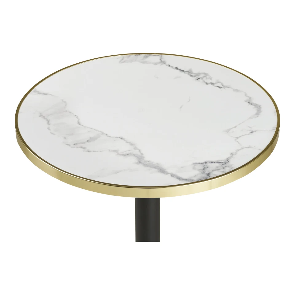 Bistro stol - Bistro stol, izgled mramora, bijela s golden edge, crne noge, aluminij ø60x73 cm