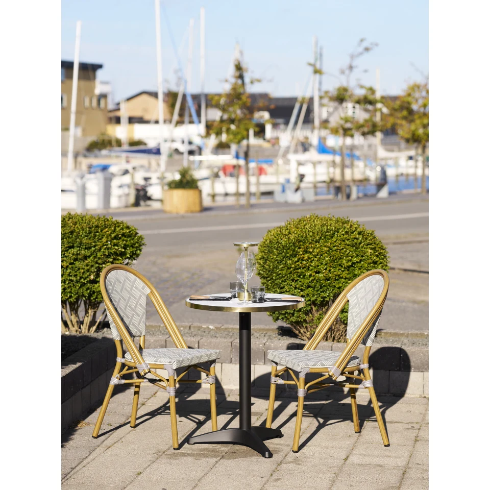 Bistro stol - Bistro stol, izgled mramora, bijela s golden edge, crne noge, aluminij ø60x73 cm
