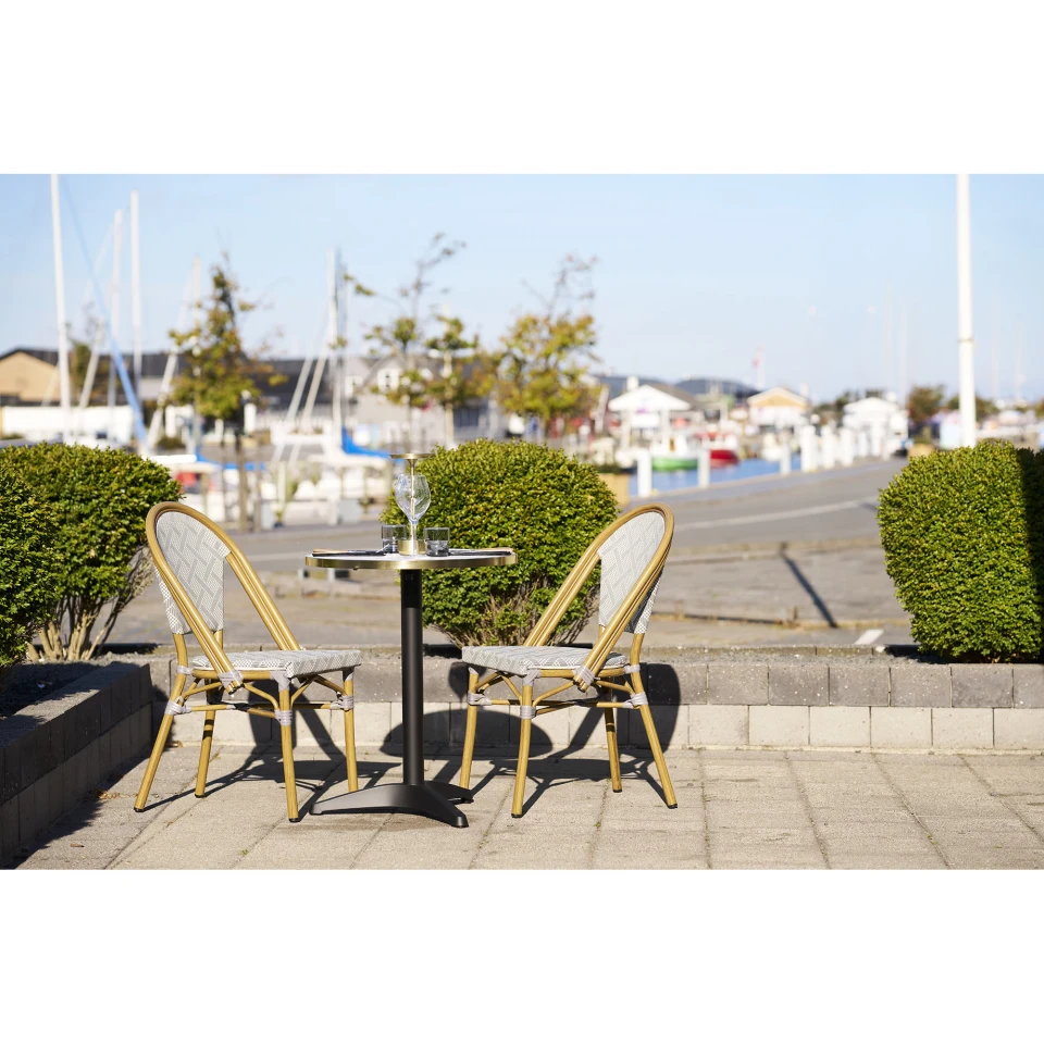 Bistro stol - Bistro stol, izgled mramora, bijela s golden edge, crne noge, aluminij ø60x73 cm