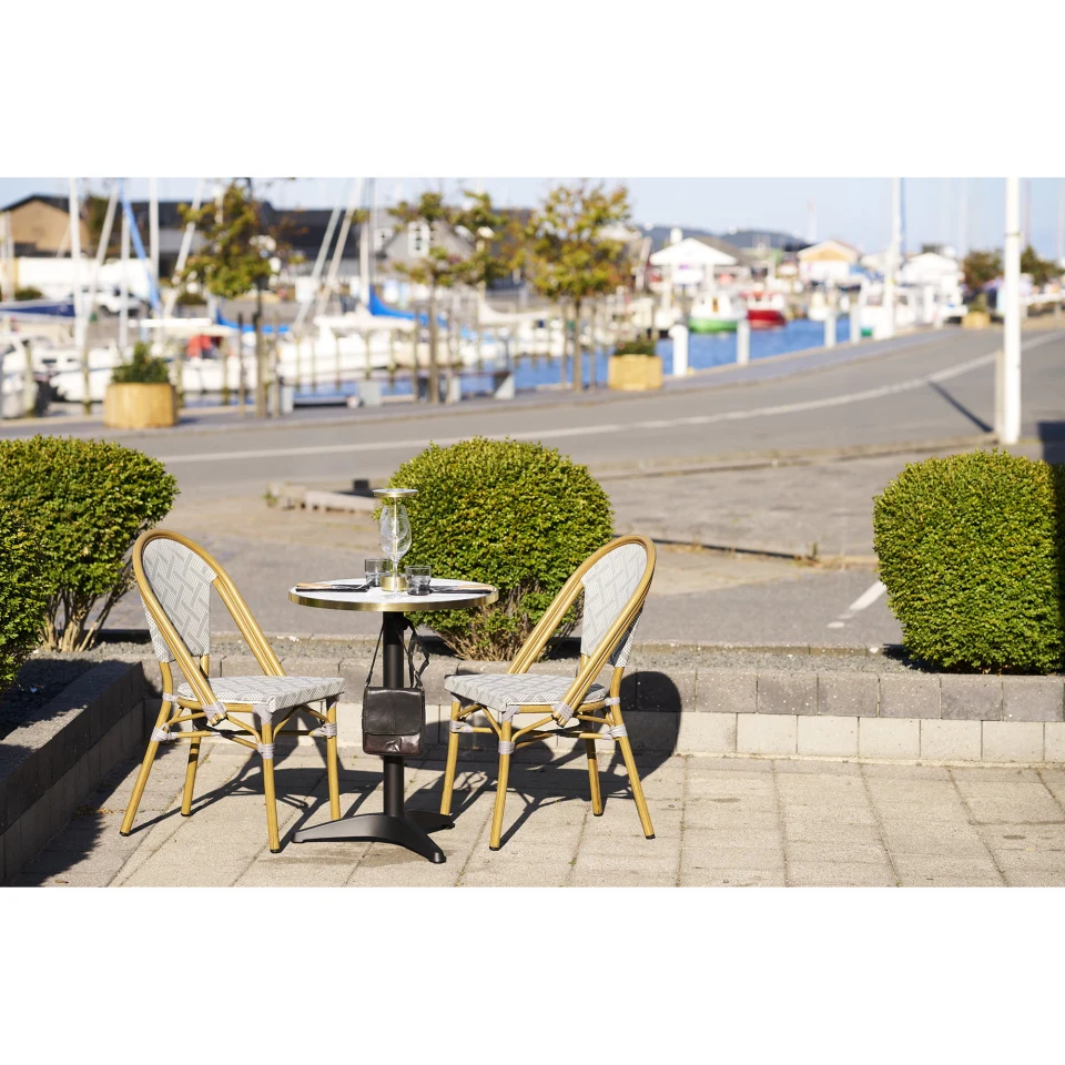 Bistro stol - Bistro stol, izgled mramora, bijela s golden edge, crne noge, aluminij ø60x73 cm