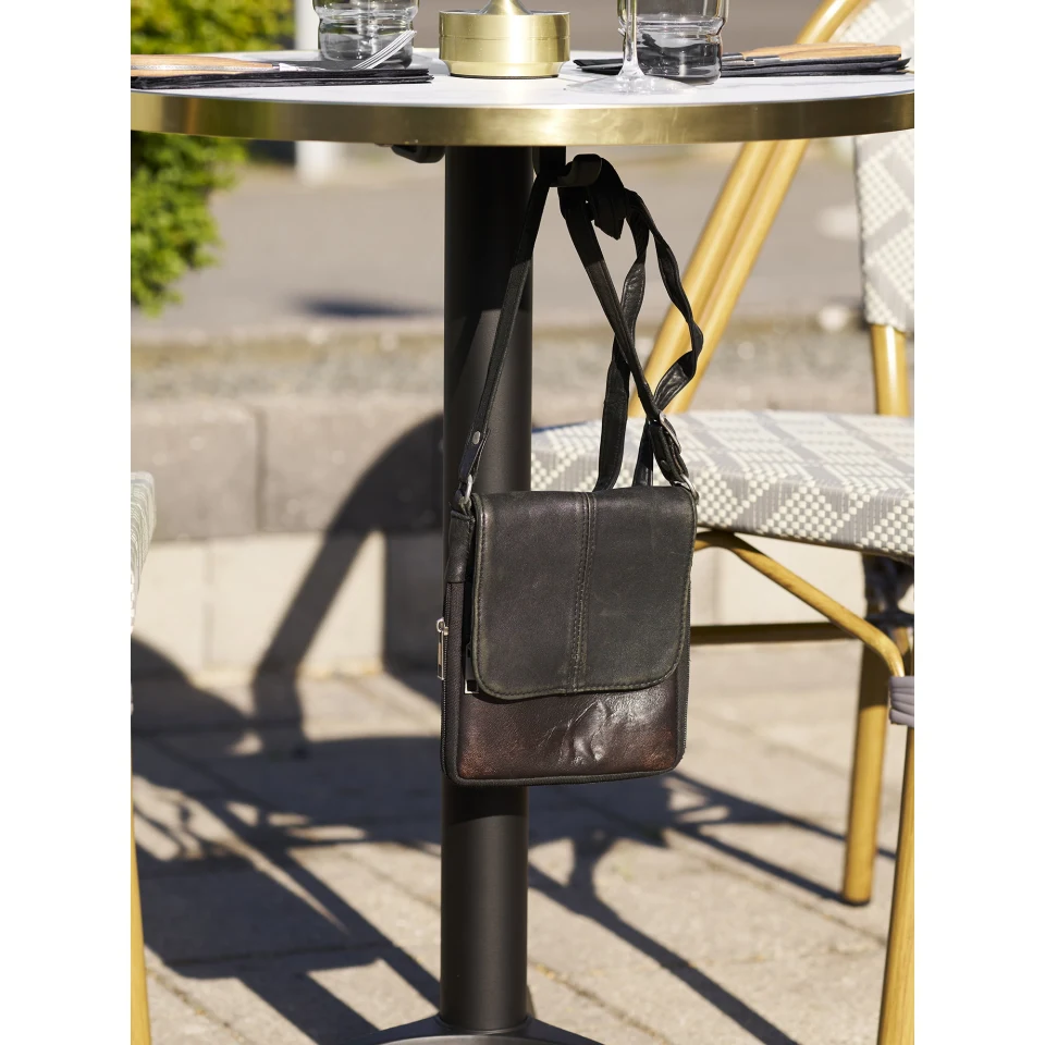 Bistro stol - Bistro stol, izgled mramora, bijela s golden edge, crne noge, aluminij ø60x73 cm