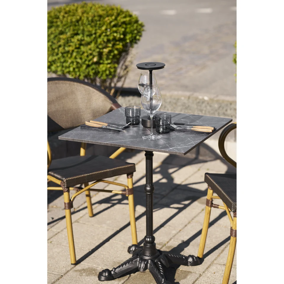 Bistro stol - Bistro stol, izgled mramora, tamnosiva, crne noge, lijevano željezo 60x60x73 cm