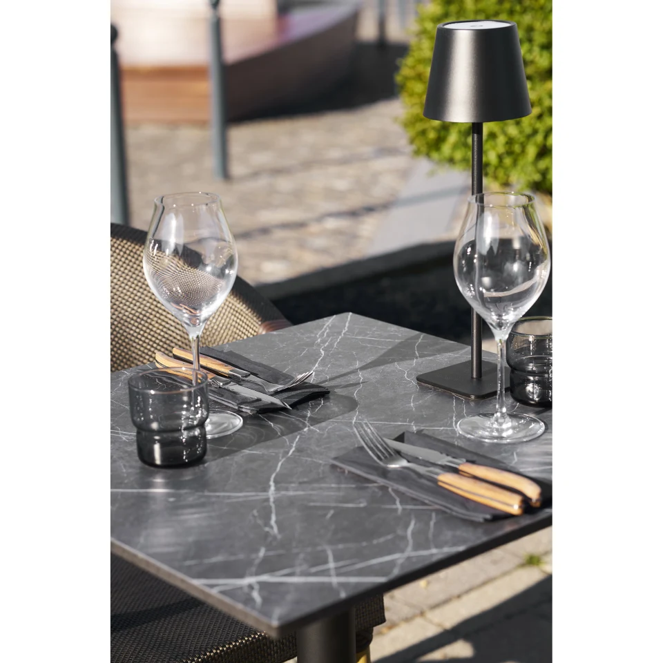 Bistro stol - Bistro stol, izgled mramora, tamnosiva, crne noge, lijevano željezo 60x60x73 cm