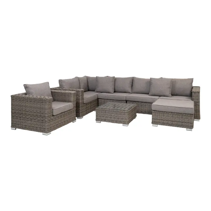 Calvi Lounge set - Lounge set, poliratan, kubu siva, uklj. jastuke