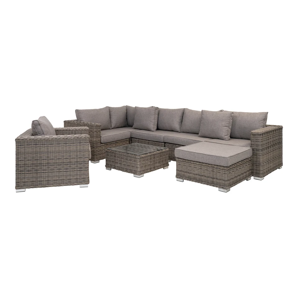 Calvi Lounge set - Lounge set, poliratan, kubu siva, uklj. jastuke