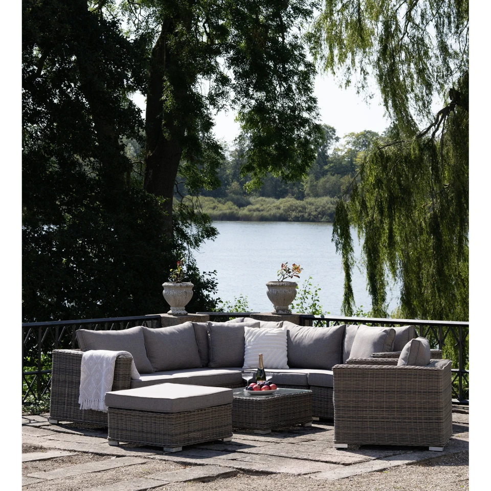 Calvi Lounge set - Lounge set, poliratan, kubu siva, uklj. jastuke