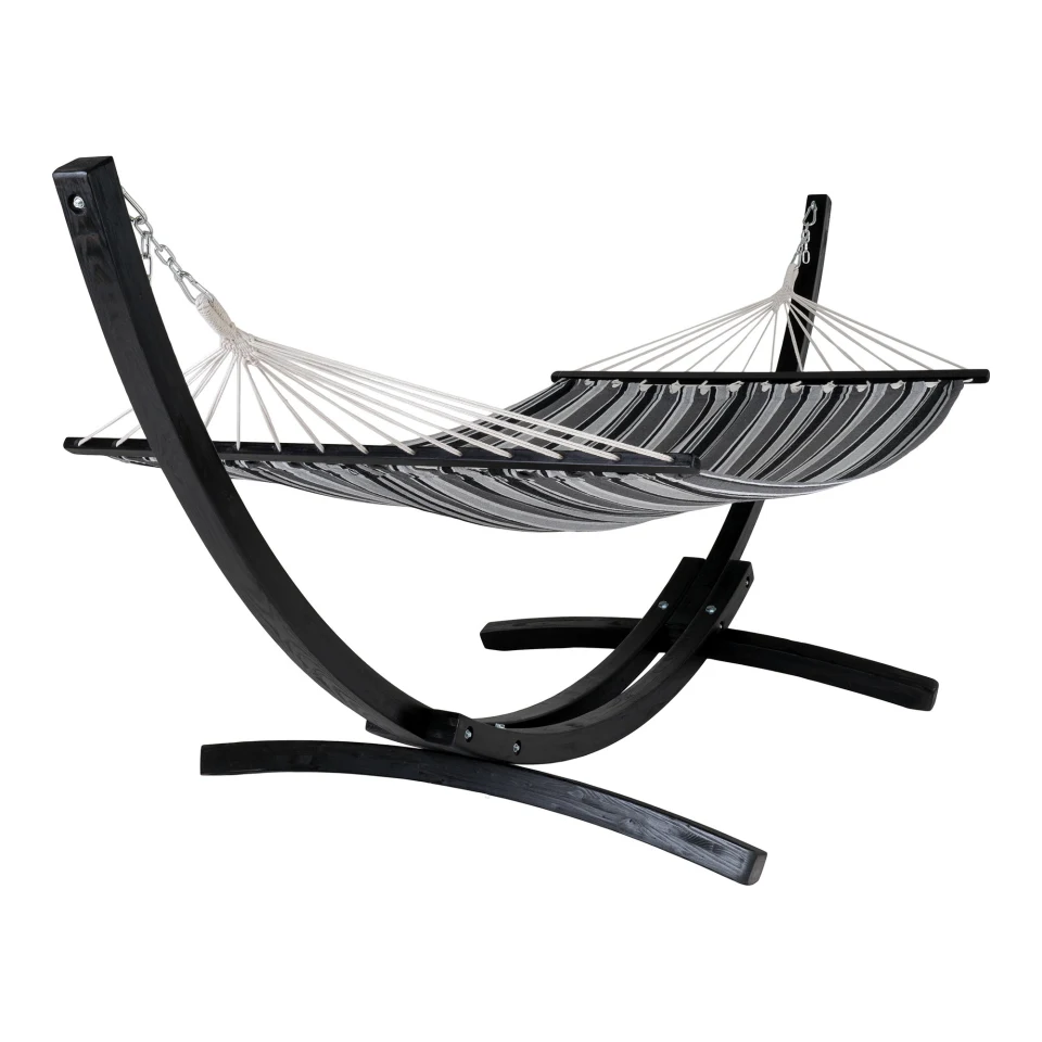 Tripoli Hammock - Hammock on wooden stand, ariš, poliester/pamuk, crna/siva/bijela