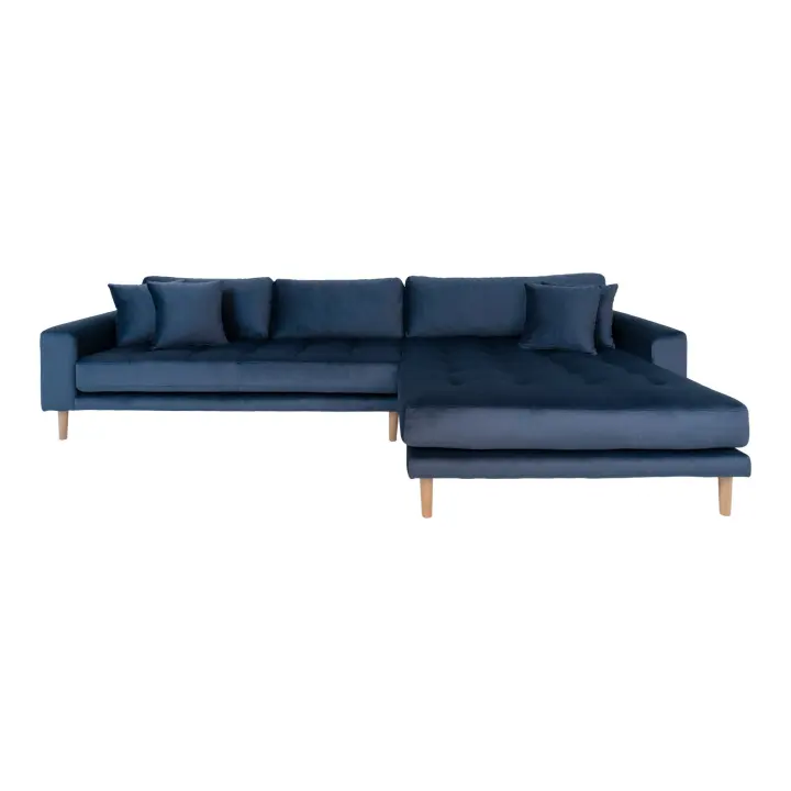 Lido Lounge sofa - Lounge sofa, desni kut in dark plava baršun s four jastuci i prirodna drvene noge HN1005