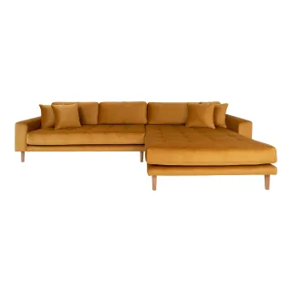 Lido Lounge sofa - Lounge sofa, desni kut in senf žuta baršun s four jastuci i prirodna drvene noge HN1004