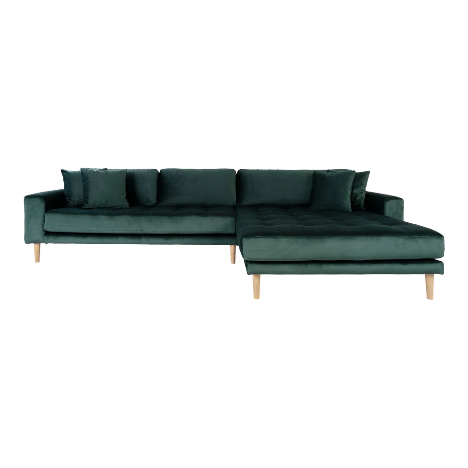 Lido Lounge sofa - Lounge sofa, desni kut in tamnozelena baršun s four jastuci i prirodna drvene noge HN1006