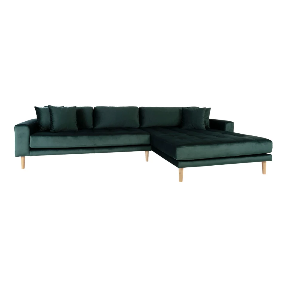 Lido Lounge sofa - Lounge sofa, desni kut in tamnozelena baršun s four jastuci i prirodna drvene noge HN1006